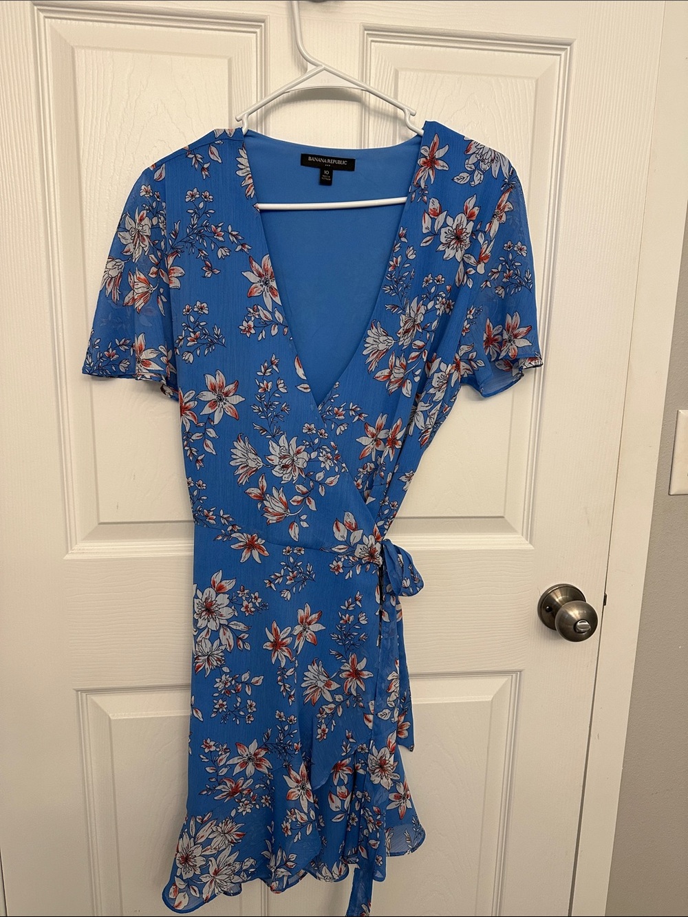 Banana Republic Blue Floral Wrap Midi Dress